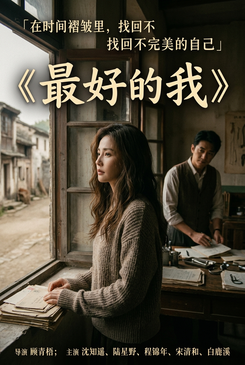 《最好的我》海报 · 沈知遥站在贴满拆迁告示的旧门前